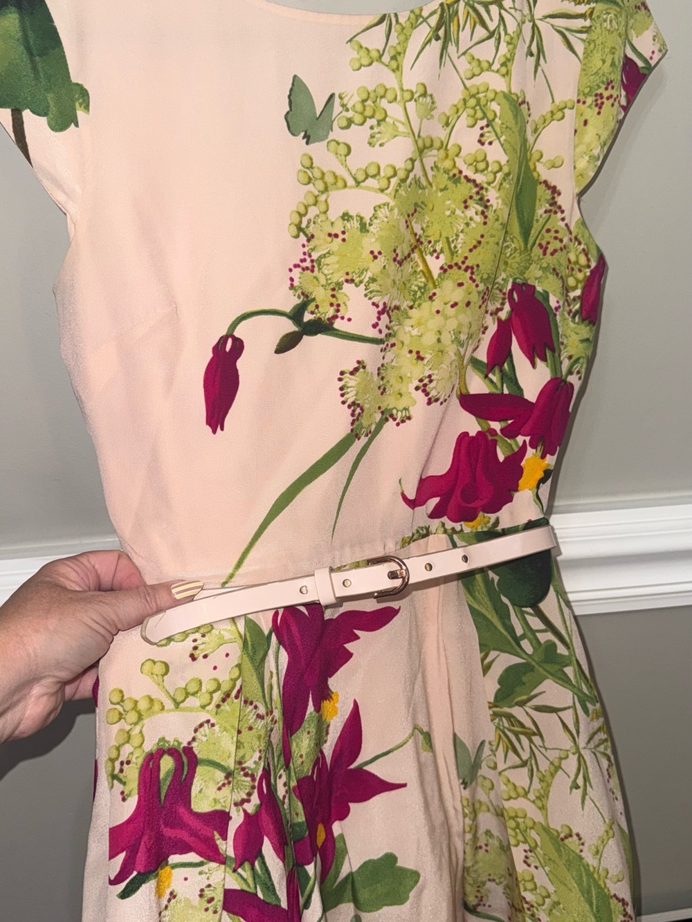 Ted Baker London Pale Pink Midi Dress with Fuchsia & Green Floral Print - Picture 12 of 13